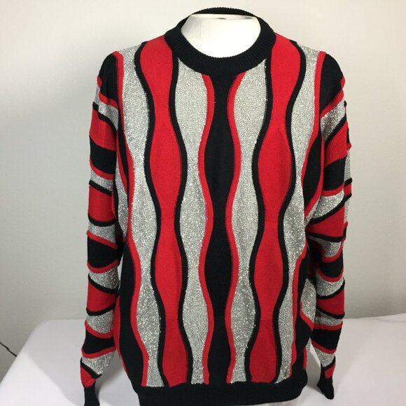 Vintage 90s Mens XL Sweater Textured Knit Coogie Style Hip Hop Alan Stuart - Picture 3 of 7